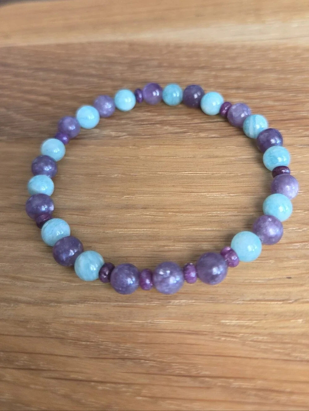 Lepidolite & Amazonite Beaded Stretch Bracelet | Handmade
